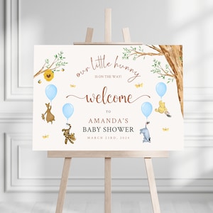 Cartello di benvenuto per baby shower Winnie The Pooh stampato, benvenuto per baby shower Pooh, cartello di benvenuto in schiuma stampato per neonato Winnie The Pooh