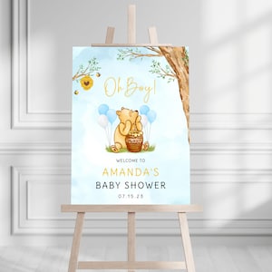 Cartello di benvenuto per baby shower Winnie The Pooh stampato, cartello di benvenuto per baby shower Pooh personalizzato, cartello di benvenuto in schiuma Winnie The Pooh stampato per neonato