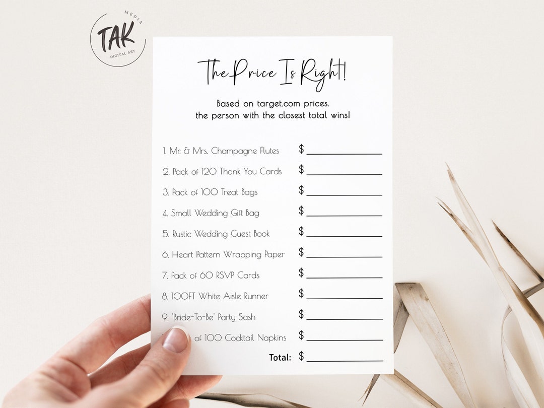 Minimalist Bridal Shower Price is Right Game, Bridal Shower Game ...