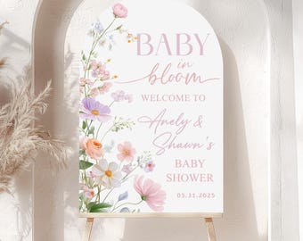 Printed Arch Baby in Bloom Baby Shower Welcome Sign, Floral Shower Welcome, Custom Printed Gender Neutral Custom Foam Board Party Welcome