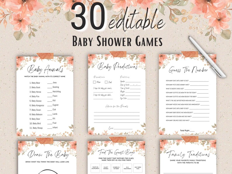 Baby Shower Games Girl Blush Pink Editable Blush Pink Baby Etsy