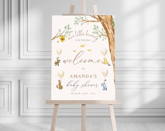 Winnie The Pooh-Babyparty-Willkommensschild, bearbeitbares Babyparty-Willkommen, sofortiger digitaler Download, druckbares geschlechtsneutrales Willkommensschild