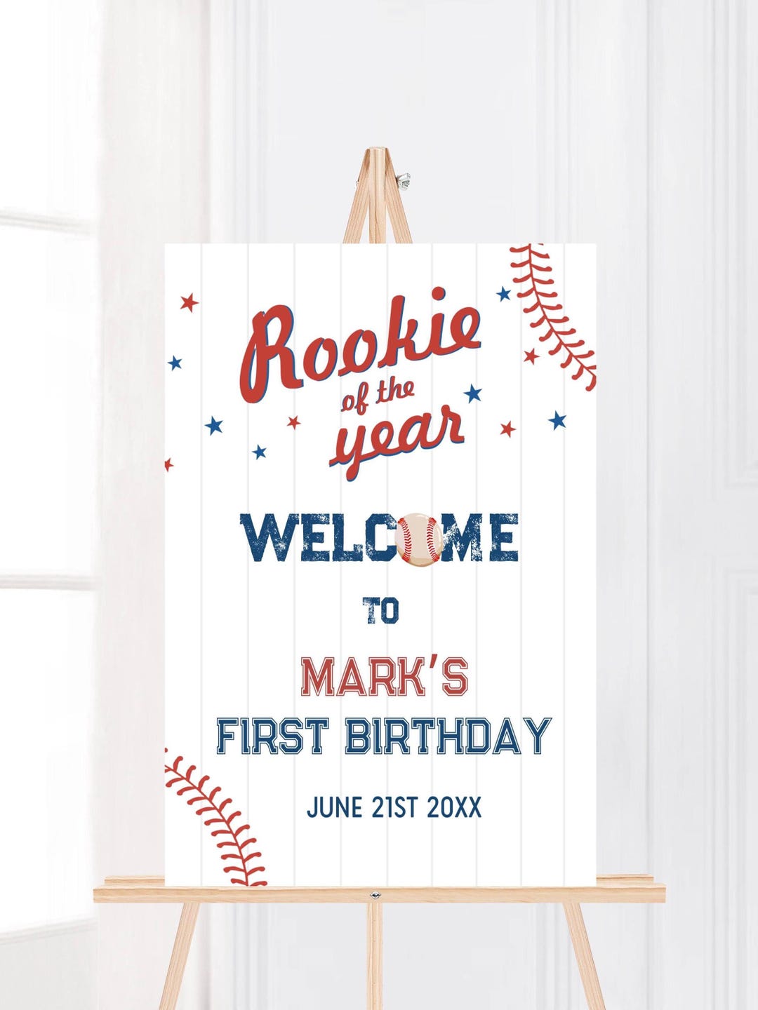 Printed Baseball Rookie of the Year 1st Birthday Welcome Sign, Custom ...