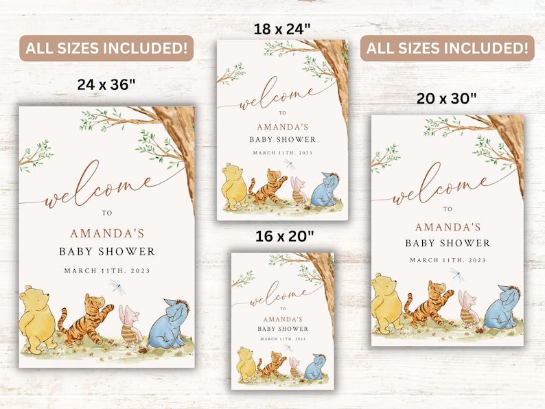 Winnie The Pooh Baby Shower Welcome Sign, Editable Baby Shower Welcome, Instant Digital Download, Printable Gender Neutral Welcome Sign image 3