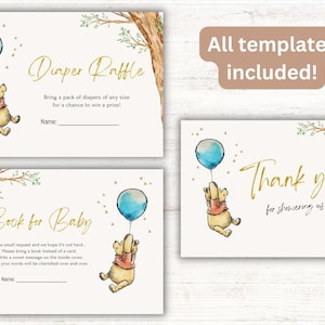 Pooh Bear Baby Shower Boy Invitation Bundle, Editable Pooh Bear Invitation Template Bundle, Oh ...