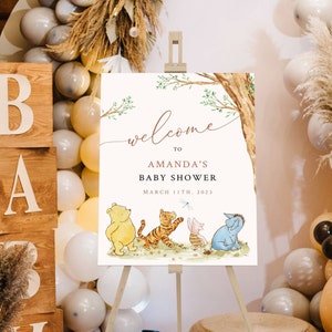 Panneau de bienvenue imprimé pour baby shower Winnie l'ourson, bienvenue pour baby shower Winnie l'ourson, panneau de bienvenue en mousse imprimé Winnie l'ourson sans distinction de sexe