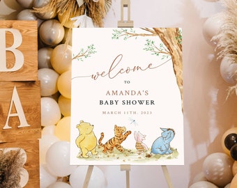 Printed Winnie The Pooh Baby Shower Welcome Sign, Pooh Baby Shower Welcome, Printed Gender Neutral Winnie The Pooh Foam Board Welcome Sign