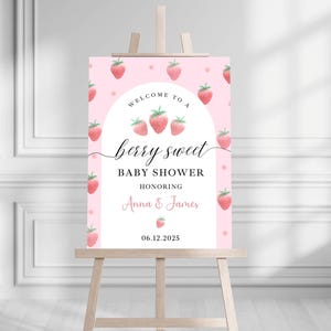 Babyparty-Willkommensschild mit Erdbeeren, Beeren-süßes Schaumbrett, rosa Sommerparty-Dekorschild, Beeren-süßes Dekor