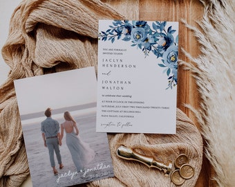 Dusty Blue Wedding Invitation, Dusty Blue Color, Editable Wedding Invite Template, Printable Instant Digital Download