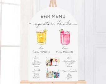 Gedruckte Barkarte Minimalist Foam Board, gedruckte Barkarte, moderne Getränkekarte, benutzerdefinierte Barschild, Signature Drinks Party Schild, Hochzeitsbar