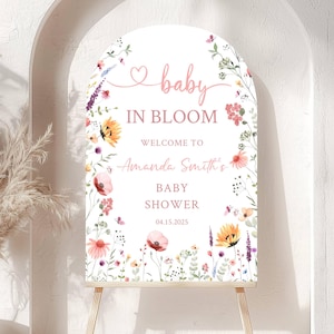 Gedrucktes Bogen Baby in Bloom Babyparty-Willkommensschild, Blumendusche Willkommen, Individuell bedrucktes geschlechtsneutrales kundenspezifisches Schaumbrett-Party-Willkommen