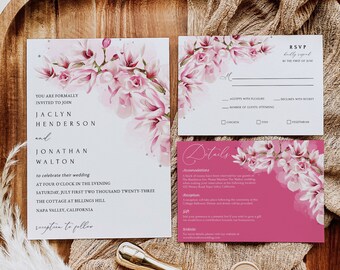 Blush Pink Wedding Invitation Bundle, Wedding RSVP, Wedding Details Card, Blush Pink Color Bundle, Printable Wedding Invite Template