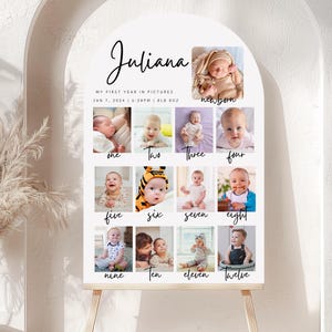 Panneau imprimé en mousse pour collage photo première année, panneau d'anniversaire personnalisé pour bébé, présentoir mensuel de photos de bébé, décoration de fête personnalisée