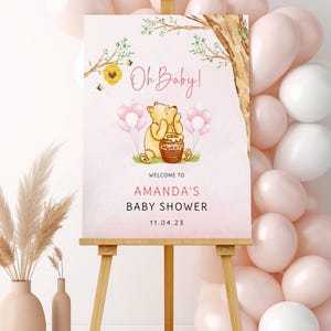 Printed Winnie The Pooh Baby Shower Welcome Sign, Pooh Baby Shower Welcome, Custom Printed Baby Girl Winnie The Pooh Foam Board Welcome Sign