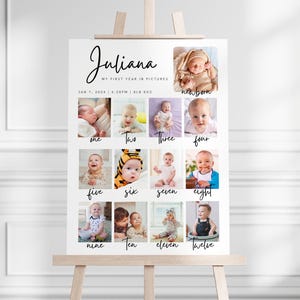 Panneau imprimé en mousse pour collage photo première année, panneau d'anniversaire personnalisé pour bébé, présentoir mensuel de photos de bébé, décoration de fête personnalisée