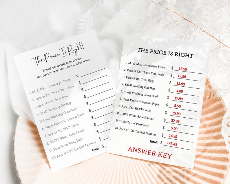 Minimalist Bridal Shower Price is Right Game, Bridal Shower Game ...