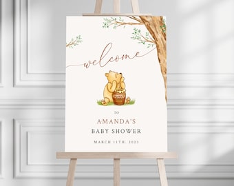 Winnie The Pooh Baby Shower Welcome Sign, Editable Baby Shower Welcome, Instant Digital Download Poster, Printable Gender Neutral Welcome