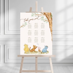 Winnie The Pooh Sitzplan für die Babyparty, bearbeitbarer Sitzplan für die Babyparty, sofortiger digitaler Download, druckbares geschlechtsneutrales Babyschild