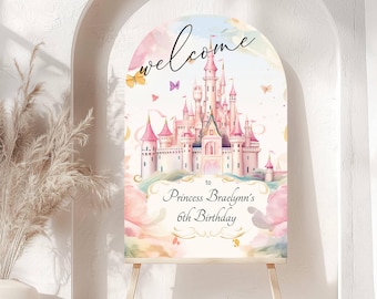Printed Arch Princess Birthday Welcome Sign, Girls Princess Birthday Party Foam Welcome Sign, Printed Foam Board Welcome Sign, Princess