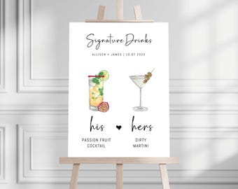 Gedruckte Barkarte Minimalist Foam Board, gedruckte Barkarte, moderne Getränkekarte, benutzerdefinierte Barschild, Signature Drinks Party Schild, Hochzeitsbar