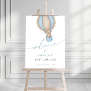 Cartello di benvenuto in schiuma stampato per baby shower "We Can Bearly Wait Boy", orsetto mongolfiera per bambini, pannello in schiuma stampato, cartello di benvenuto stampabile con orso