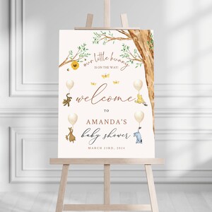 Wydrukowany Kubuś Puchatek Baby Shower Welcome Sign, Kubuś Puchatek Baby Shower Welcome Sign, Wydrukowany Kubuś Puchatek Piankowy Tablica Powitalna Neutralny Płciowo