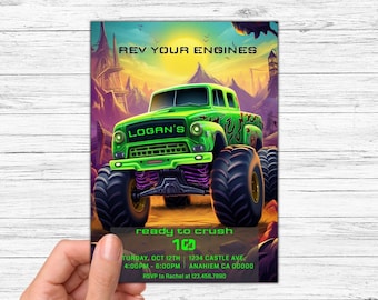 Monster Truck Birthday Invitation Template, Monster Truck Invitation, Party Invite, Printable Boys Invite, Editable Birthday Party, Digital