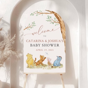 Gedruckter Bogen Winnie The Pooh Babyparty Willkommensschild, Pooh Babyparty Willkommen, gedrucktes Geschlechtsneutrales Winnie The Pooh Foam Board Willkommen