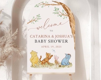 Printed Arch Winnie The Pooh Baby Shower Welcome Sign, Pooh Baby Shower Welcome, Printed Gender Neutral Winnie The Pooh Foam Board Welcome
