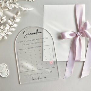 Calendário impresso em acrílico para pedido de casamento para madrinhas, Reserve a data para você, Cartão de calendário em acrílico para madrinhas, Caixa para madrinhas