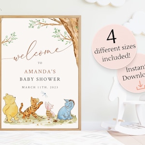 Winnie The Pooh Baby Shower Welcome Sign, Editable Baby Shower Welcome, Instant Digital Download, Printable Gender Neutral Welcome Sign image 2