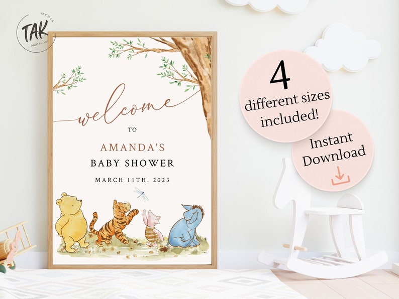 Winnie The Pooh Baby Shower Welcome Sign, Editable Baby Shower Welcome, Instant Digital Download, Printable Gender Neutral Welcome Sign image 2