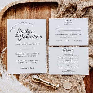 Paquete de invitación de boda minimalista, confirmación de asistencia a la boda, tarjeta de detalles de la boda, paquete minimalista editable, plantilla de invitación de boda atemporal