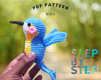 Patrón de amigurumi de colibrí azul a crochet: Cómo tejer un pájaro de peluche paso a paso (PDF)