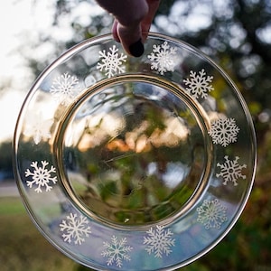 etched winter Christmas snowflake plate cottage core fall dinnerware  winter deco