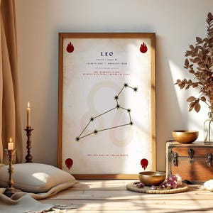 Leo Zodiac Art | Hand-Drawn Astrology Print | Royal Gothic Wall Decor | Digital Download Printable