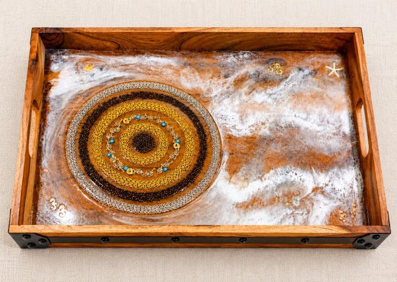 Typhoon Hurricane Tornado Large Resin Wooden Tray Starfish Turtle Charms Decorated Tray Nautical Décor Beach House Decor, charcuterie board