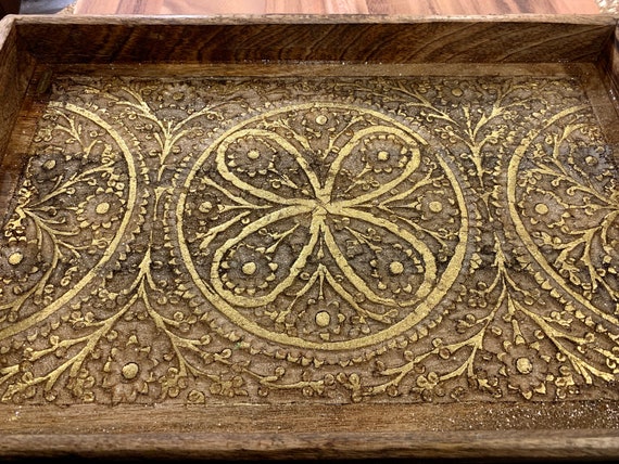 Handmade Gold Cheese tray, Large Resin Wooden Tray  Seahorse Charms Decorated Tray Beach House charcuterie board