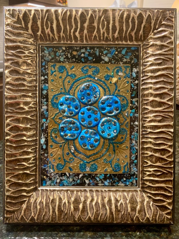 Baghdadiat Seven Eyes Iraqi Gift Decor Good Luck Decorative Framed Picture Mixed Media 27 by12 Handmade Protection GIFT