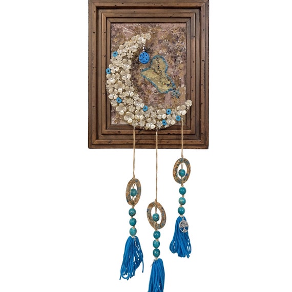 Iraq Map Handmade Gift Iraqi Tradition Baghdadiat Decor Decorative Framed Picture Mixed Media 27 by12 Handmade Arabic Seven Eyes GIFT