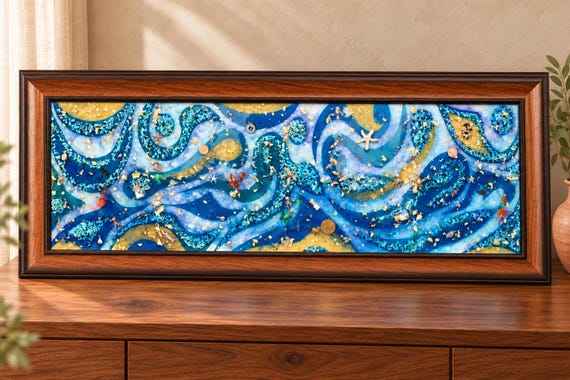 Made-To-Order Handmade Beach Style ocean picture Starfish and Turtle Charms Decorated Picture Nautical Décor Beach New House Gift Decoration