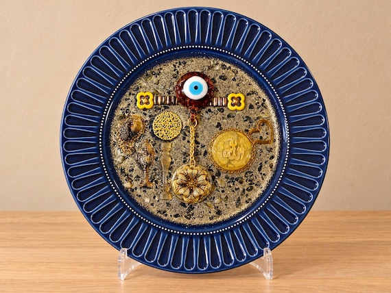 Arabic Decorative Plate “Qul Aoothu” Quran Aya Islamic Art with Resin Authentic Handmade Iraqi Turathiat on Porcelain Wall Decor Hanging