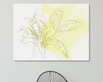 Minimalist Art Black Flower Outline Yellow splash in background Digital Download Wall Decor, Home decor, Botanical Print