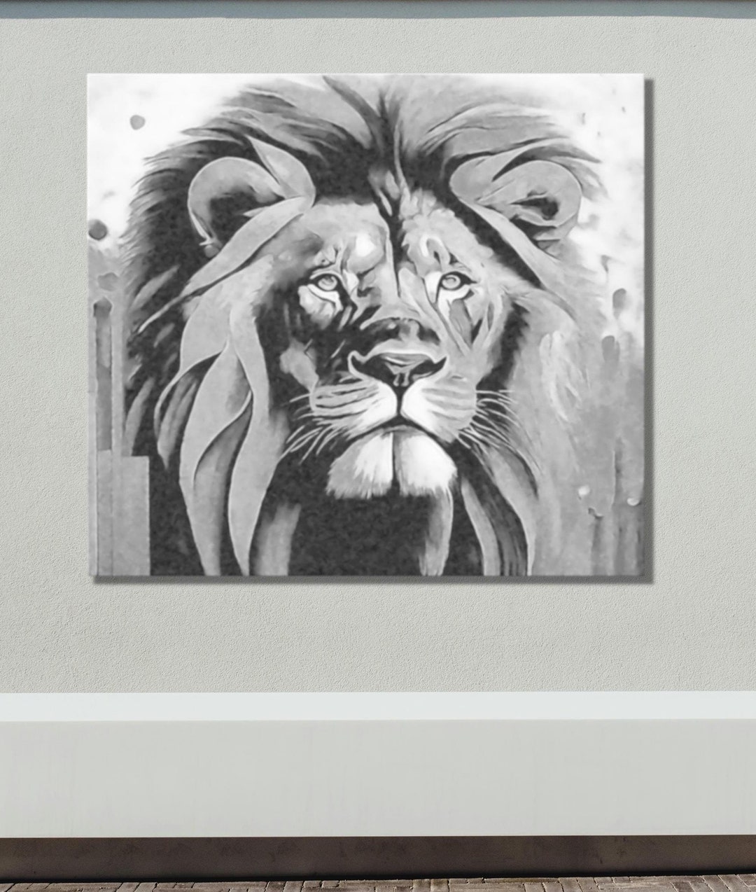 Majestic Male Lion Ink Wash Digital Print - Elegant Wildlife Art for ...
