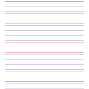 May include: A white sheet of paper with blue and red lines. The lines are evenly spaced and create a grid pattern.