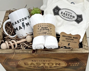 Caja de regalo para bebé, regalo de recuerdo para bebé, caja de regalo personalizada para bebé, regalo vintage para bebé, caja de regalo Baby Bot