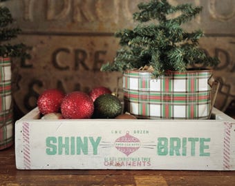 Caja Shiny Brite, Caja Shiny Brite de inspiración vintage, Caja de regalo navideña, Decoración navideña vintage, Caja Shiny Brite, Adornos Shiny Brite