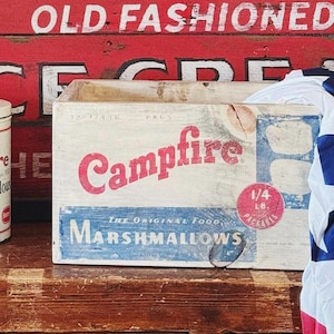 Vintage Inspired Campfire Marshmallow Crate, Campfire Marshmallow, Vintage 4th of July, Vintage 4th of July Decor,  Americana Decor
