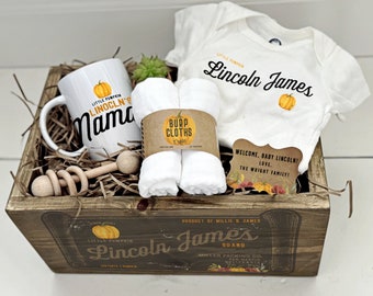 Caja de regalo para bebé, regalo de recuerdo para bebé, caja de regalo personalizada para bebé, caja de regalo de otoño para bebé, regalo de calabaza pequeña para bebé