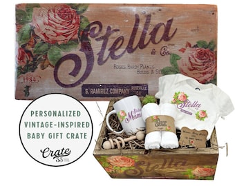 Caja de regalo para bebé, regalo de recuerdo para bebé, caja de regalo personalizada para bebé, regalo vintage para bebé, caja de regalo para niña,